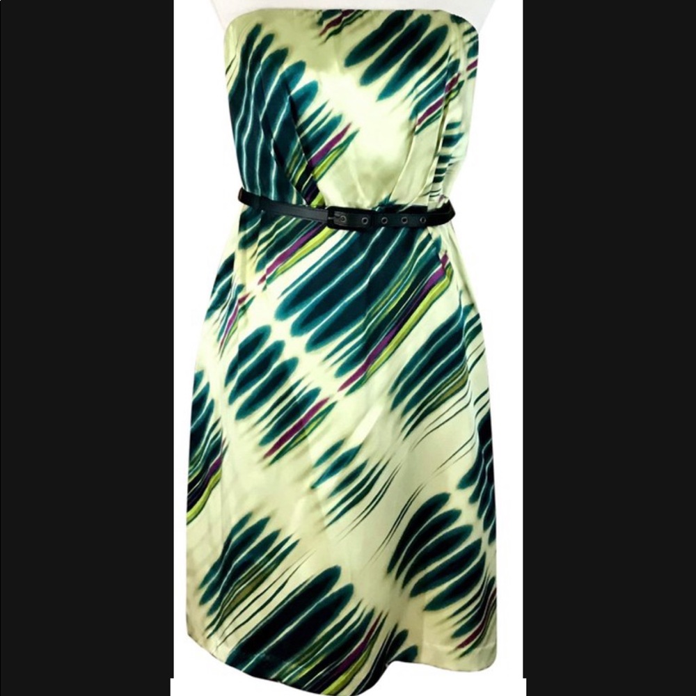 The Limited green strapless 100% silk dress 0 NWT